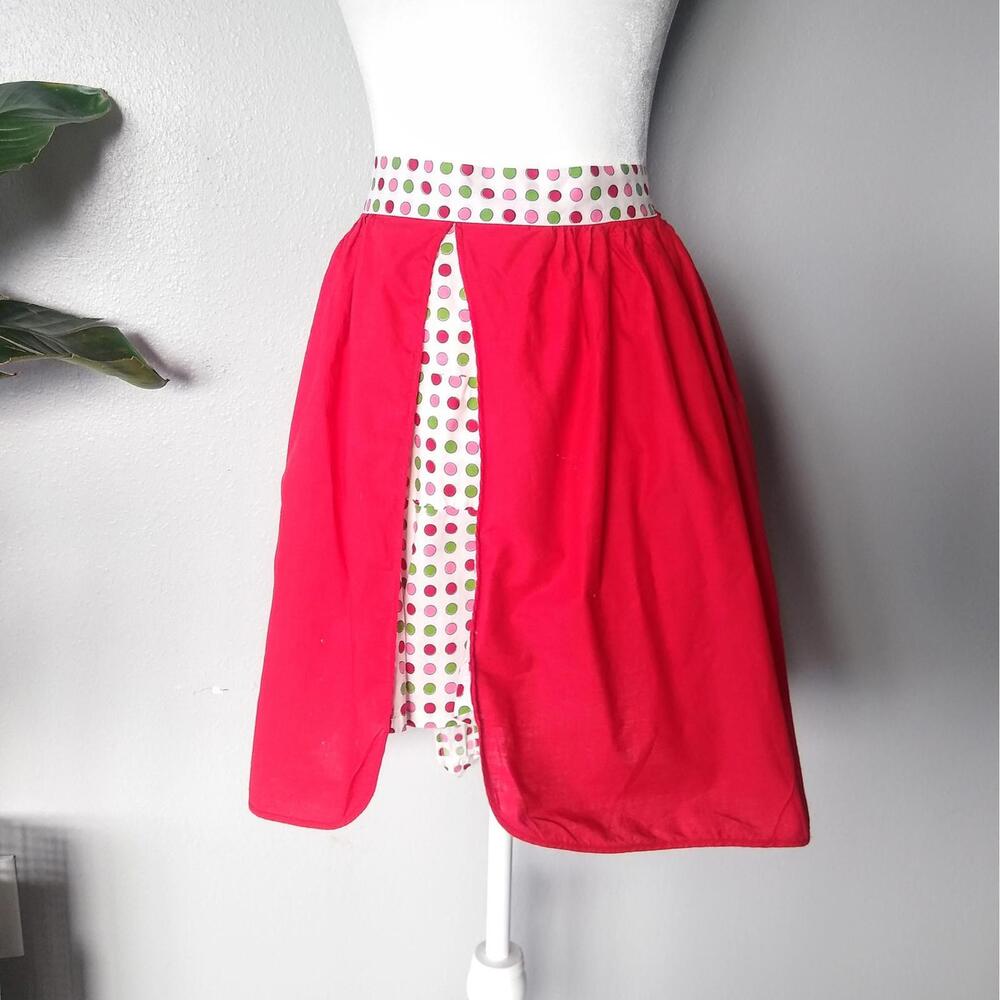 Vintage Hostess Red Half Apron with Polka Dot Trim